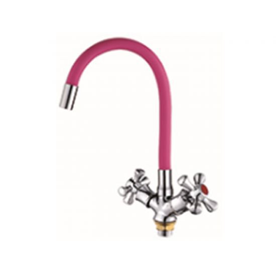 LD-91265-P9 Смеситель Lemen для кухни, с гибким изливом, крепеж - тонкая гайка, цвет - розовый хром (цинк)